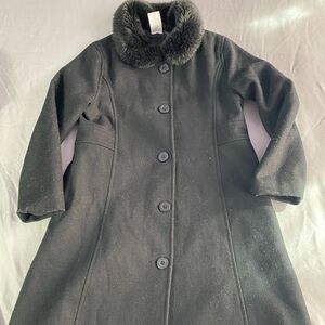 Gymboree Black Trench Coat with Faux Fur Collar Warm 6 Girls
